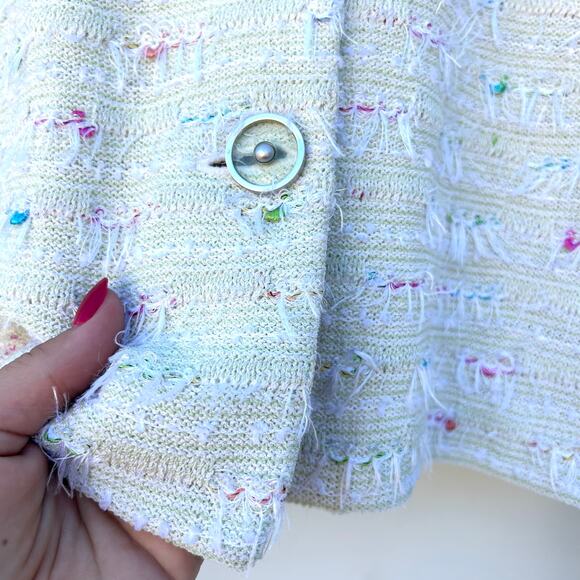 Vintage St. John Boucle Confetti Yarn Eyelash Fringe Green Tweed Knit Blazer 12 - Picture 5 of 13